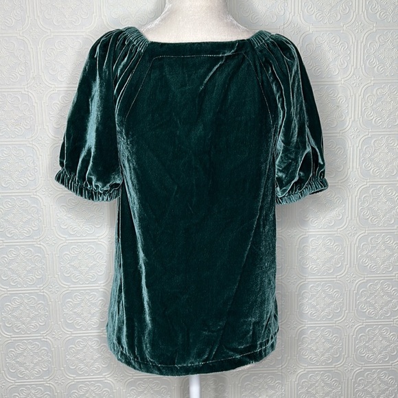 Loft | Velvet Puff Sleeve Top, Deep Spruce Green - Picture 6 of 10